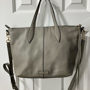 Elegant Grayish Taupe Leather Tote Bag/Crossbody